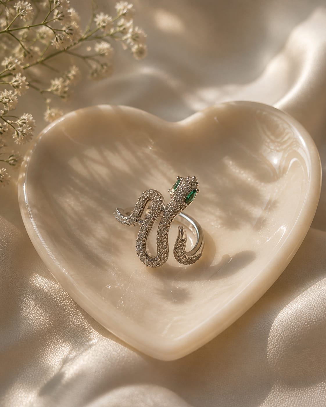 Swaaaro Unique Snake Style Korean Ring | Adjustable Silver Plated Zircon Ring for Women