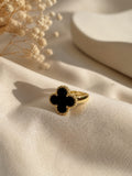 Swaaaro Black Clover Adjustable 18K Gold Plated Ring | Anti Tarnish Korean Ring for Women & Girls