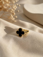 Swaaaro Black Clover Adjustable 18K Gold Plated Ring | Anti Tarnish Korean Ring for Women & Girls