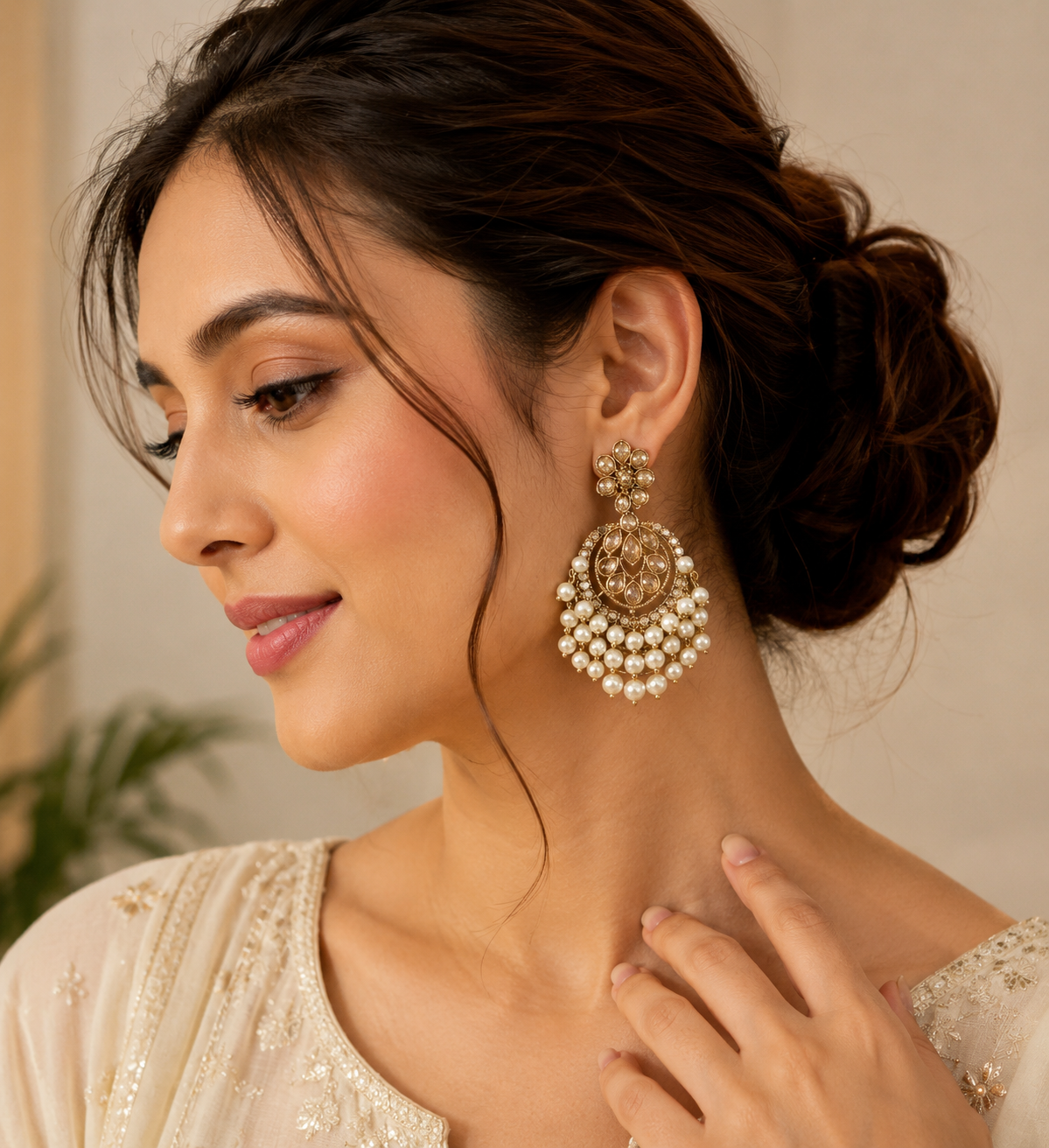 Luxury Pearl Chandbali Earrings for Women |Kundan Statement Earrings | Ethnic Traditional Wedding & Party Jewelry