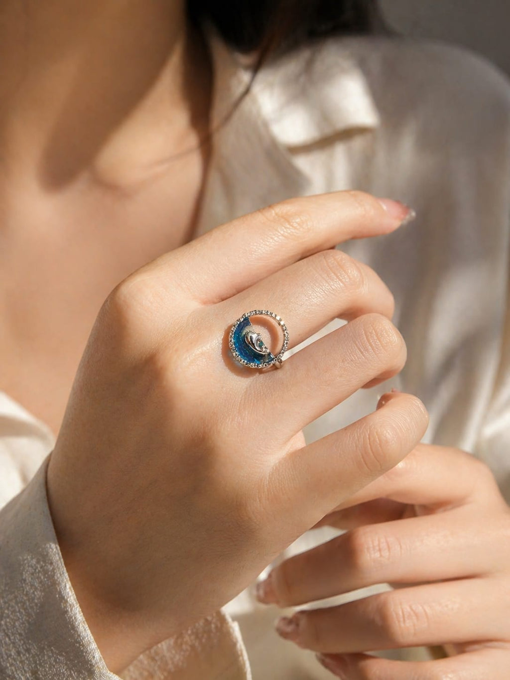 Swaaaro Premium Ocean Wave Adjustable Ring | Silver Plated Ring for Women