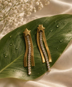 Luxury Gold Star Tassel Drop Earrings with 18K Gold Plating Crystal Rhinestones | Elegant Party & Daily Wear Earrings for Women & Girls