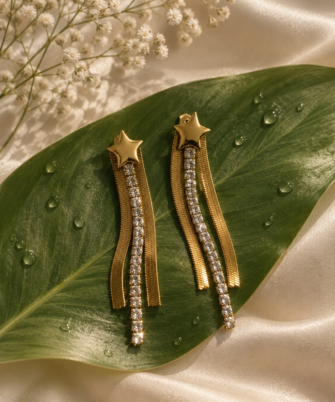 Luxury Gold Star Tassel Drop Earrings with 18K Gold Plating Crystal Rhinestones | Elegant Party & Daily Wear Earrings for Women & Girls