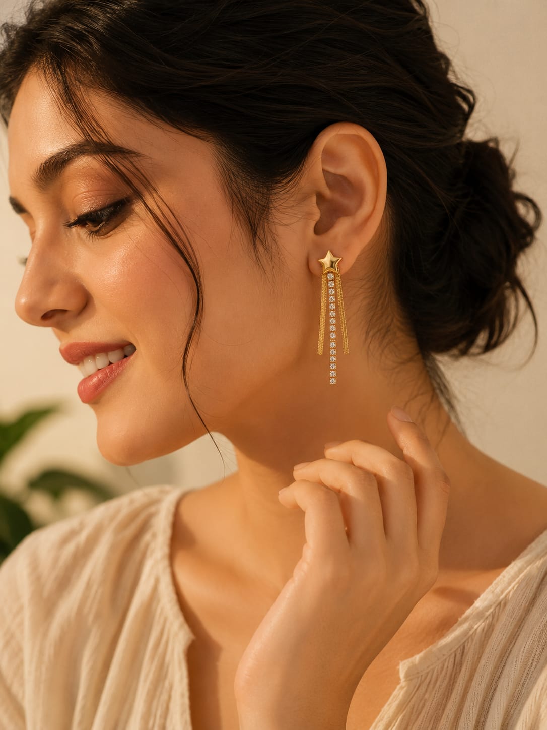 Luxury Gold Star Tassel Drop Earrings with 18K Gold Plating Crystal Rhinestones | Elegant Party & Daily Wear Earrings for Women & Girls