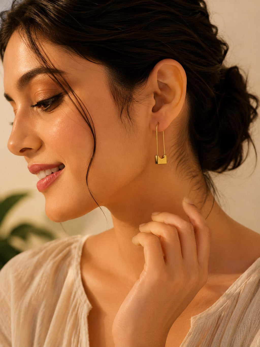 Minimalist 18K Gold Plated Safety Pin Earrings for Women | Geometric Drop Earrings,
