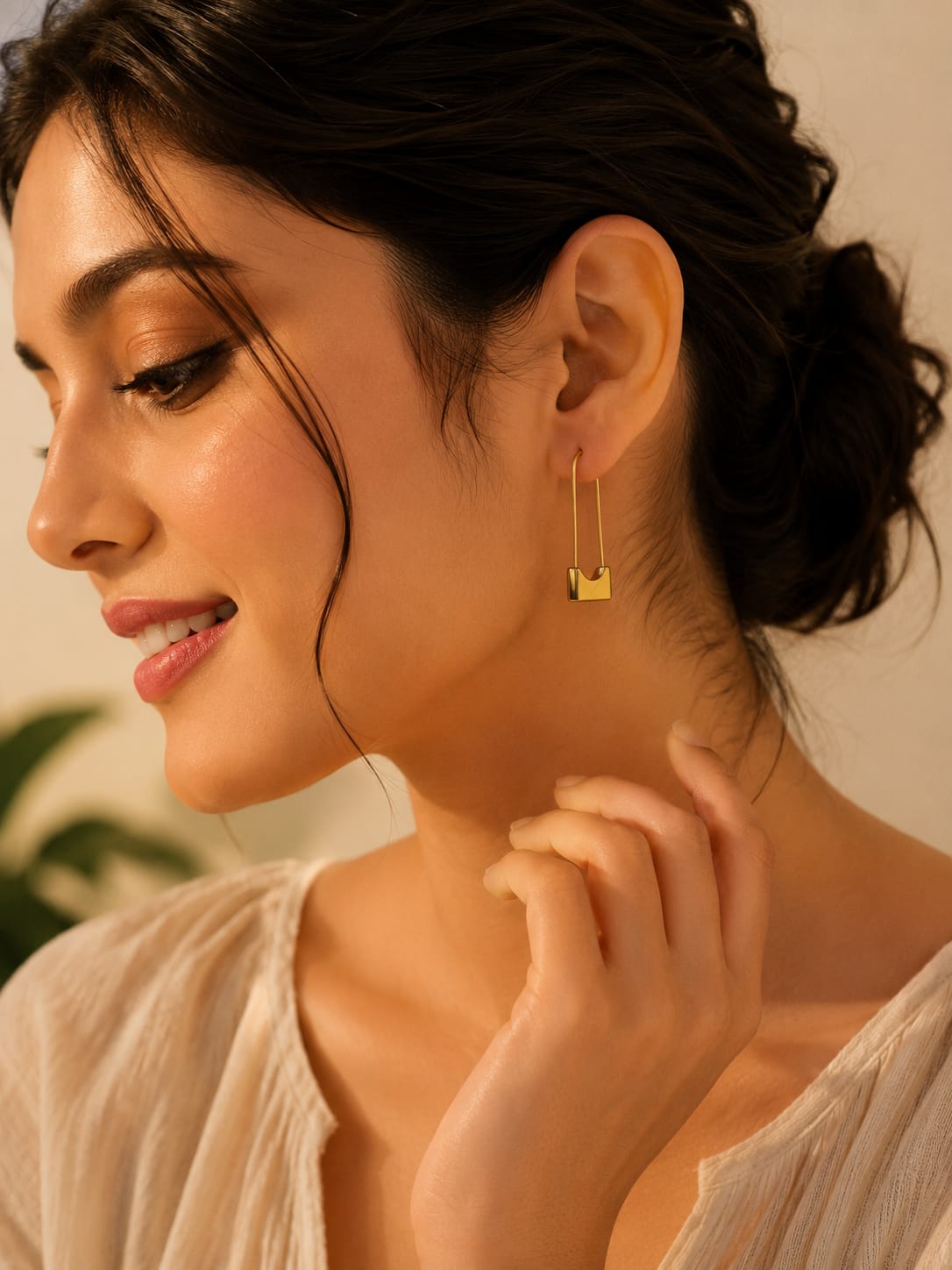 Minimalist 18K Gold Plated Safety Pin Earrings for Women | Geometric Drop Earrings,