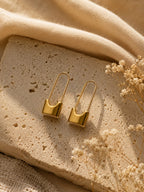 Minimalist 18K Gold Plated Safety Pin Earrings for Women | Geometric Drop Earrings,