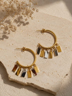 Gold Two-Tone Charm Hoop Earrings for Women | Minimalist Geometric Dangle Earrings | Lightweight Fashion Jewelry Gift