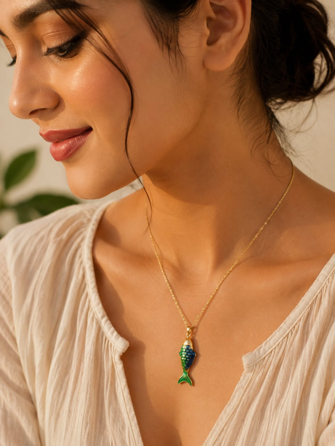 Premium Colorful Fish Pendant Necklace for Women | 18K Gold Plated Enamel Fish Charm Chain | Stylish Fashion Jewelry Gift for Girls