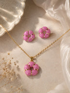Premium Purple Flower Pendant Necklace & Stud Earrings Set for Women |18K Gold Plated Floral Jewelry