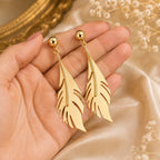 18K Gold Plated Feather Drop Earrings for Women | Elegant Lightweight Dangle