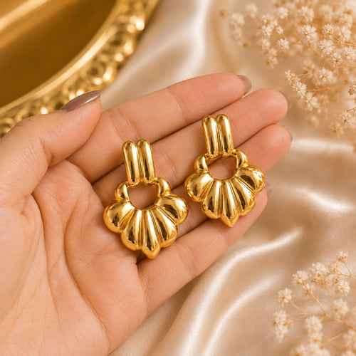 18K Gold Plated Floral Hoop Earrings for Women | Elegant Statement Earrings