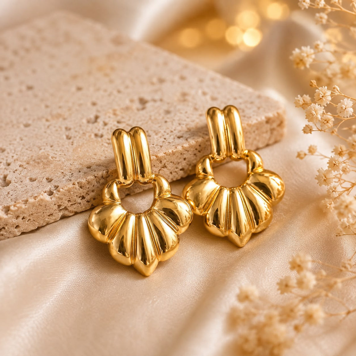 18K Gold Plated Floral Hoop Earrings for Women | Elegant Statement Earrings
