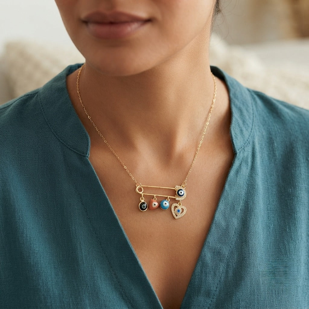 Evil Eye  18K Gold Plated Charm Necklace for Women
