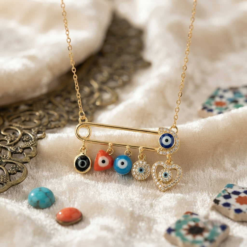 Evil Eye  18K Gold Plated Charm Necklace for Women