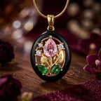 Elegant Demifine Floral Crystal Pendant Necklace for Women | 18K Gold Plated Oval Flower Charm