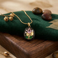 Elegant Demifine Floral Crystal Pendant Necklace for Women | 18K Gold Plated Oval Flower Charm