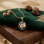 Elegant Demifine Floral Crystal Pendant Necklace for Women | 18K Gold Plated Oval Flower Charm