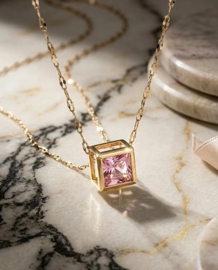 Elegant 18K Gold Plated Pink Crystal Pendant Necklace