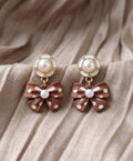 Pearl Korean Bow Drop Earrings for Women | Cute Brown Bow Dangle Earrings
