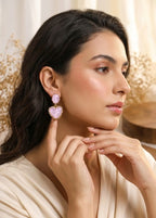 Korean Pink Heart Drop Earrings | Elegant Statement Earrings for Women & Girls