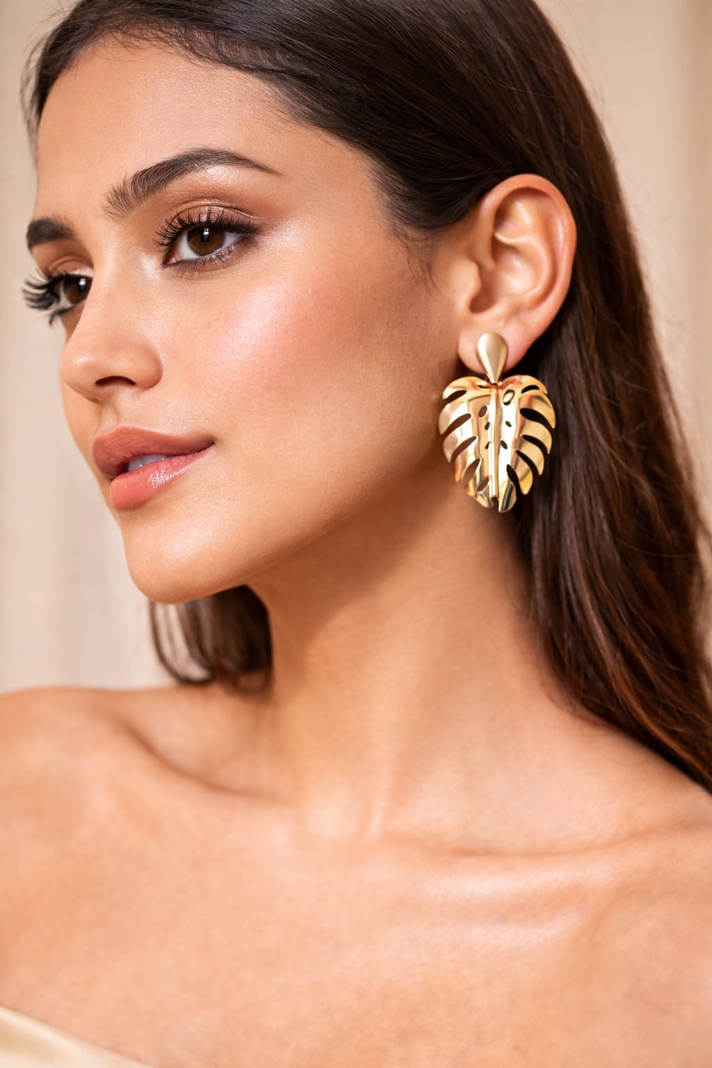 18K Gold Plated Monstera Leaf Statement Drop Earrings | Lightweight Trendy Designer