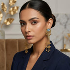 Gold Plated Ethnic Chandbali Dangler Earrings for Women | Traditional Beaded Long Drop Earrings
