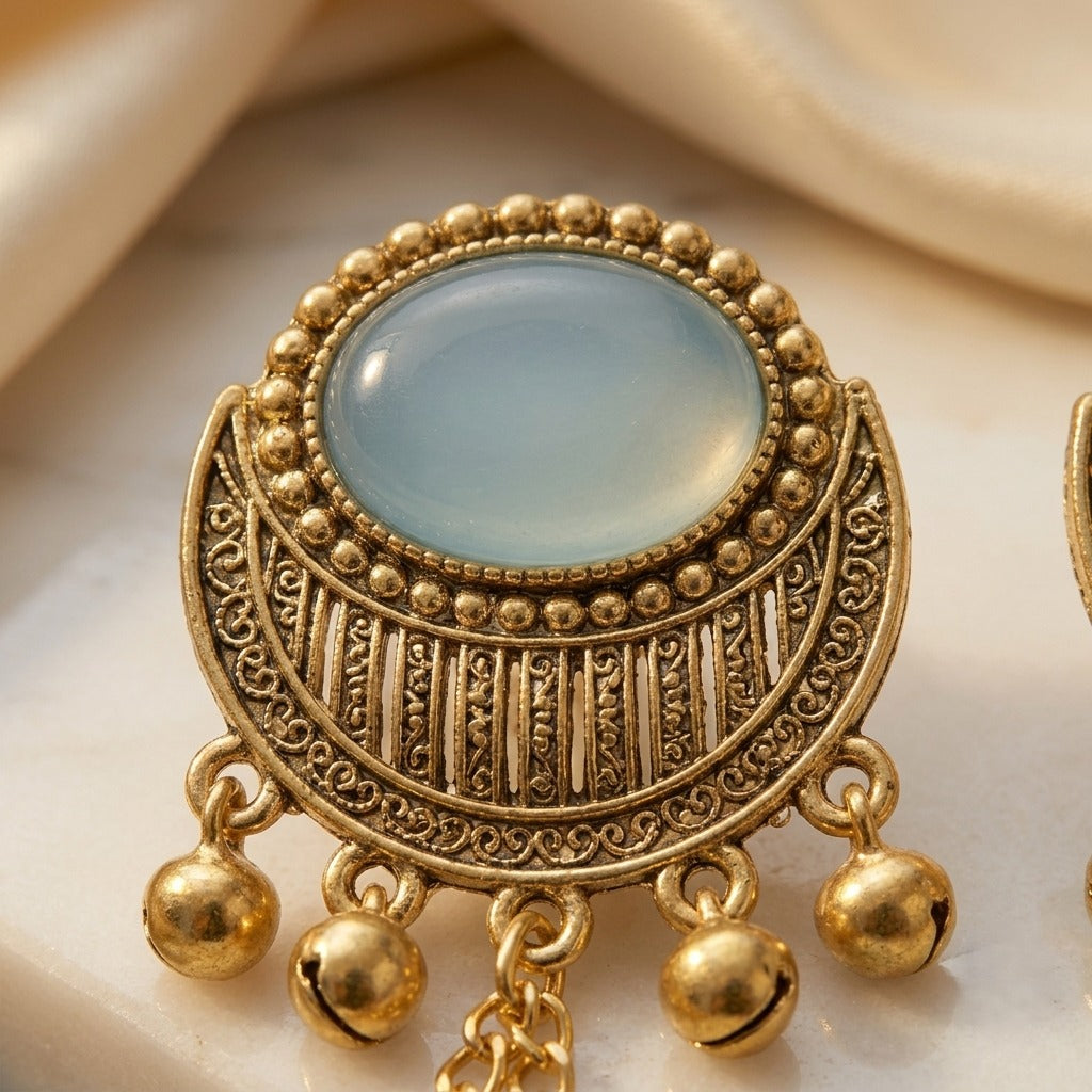 Gold Plated Ethnic Chandbali Dangler Earrings for Women | Traditional Beaded Long Drop Earrings