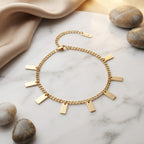 Gold Plated Rectangle Charm Anklet | Elegant Link Chain Ankle Bracelet for Women