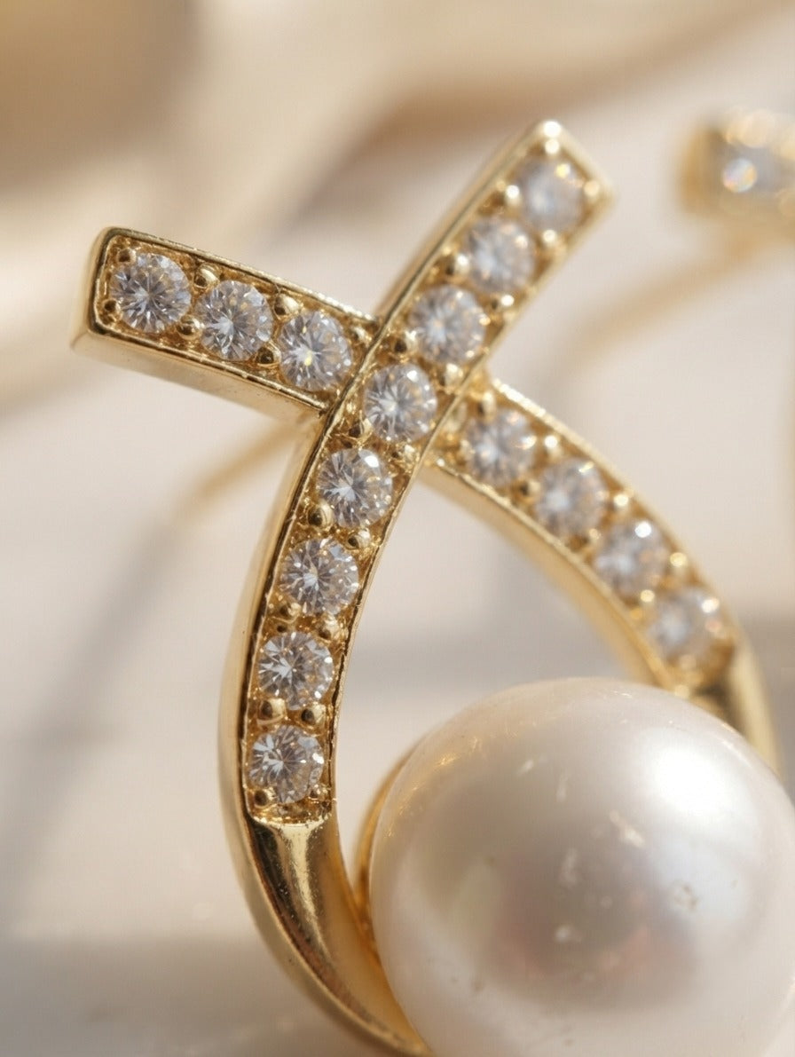 Ocean Treasure Pearl & CZ Stud Earrings for Women | Elegant Party Wear Ear