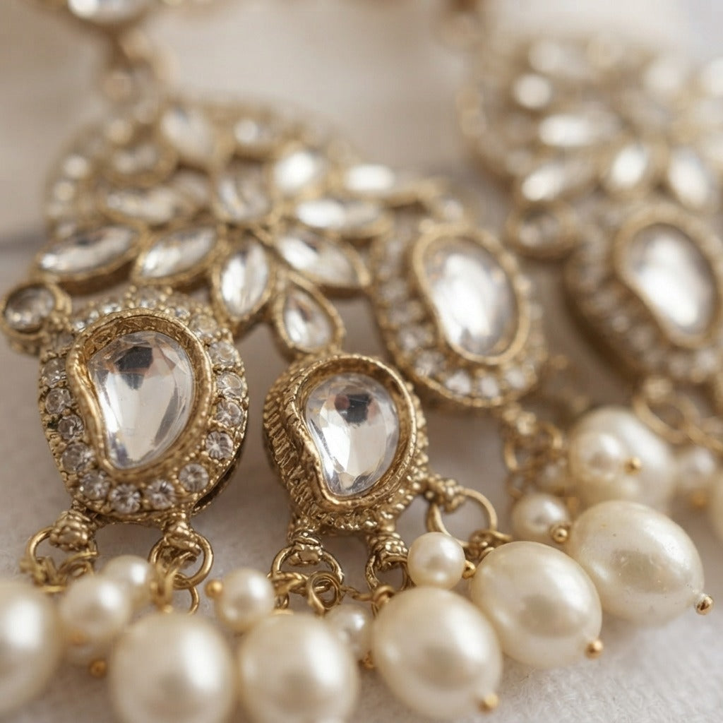 Ethnic Gold Plated Kundan Pearl Chandbali Earrings for Women | Traditional Bridal & Festive Earrings