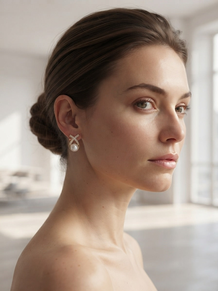 Ocean Treasure Pearl & CZ Stud Earrings for Women | Elegant Party Wear Ear