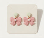 Korean Pink Bow Pearl Earrings | Cute Aesthetic Statement Earrings