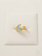 Korean Blue Crescent Moon & Star Adjustable Ring