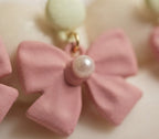 Korean Pink Bow Pearl Earrings | Cute Aesthetic Statement Earrings