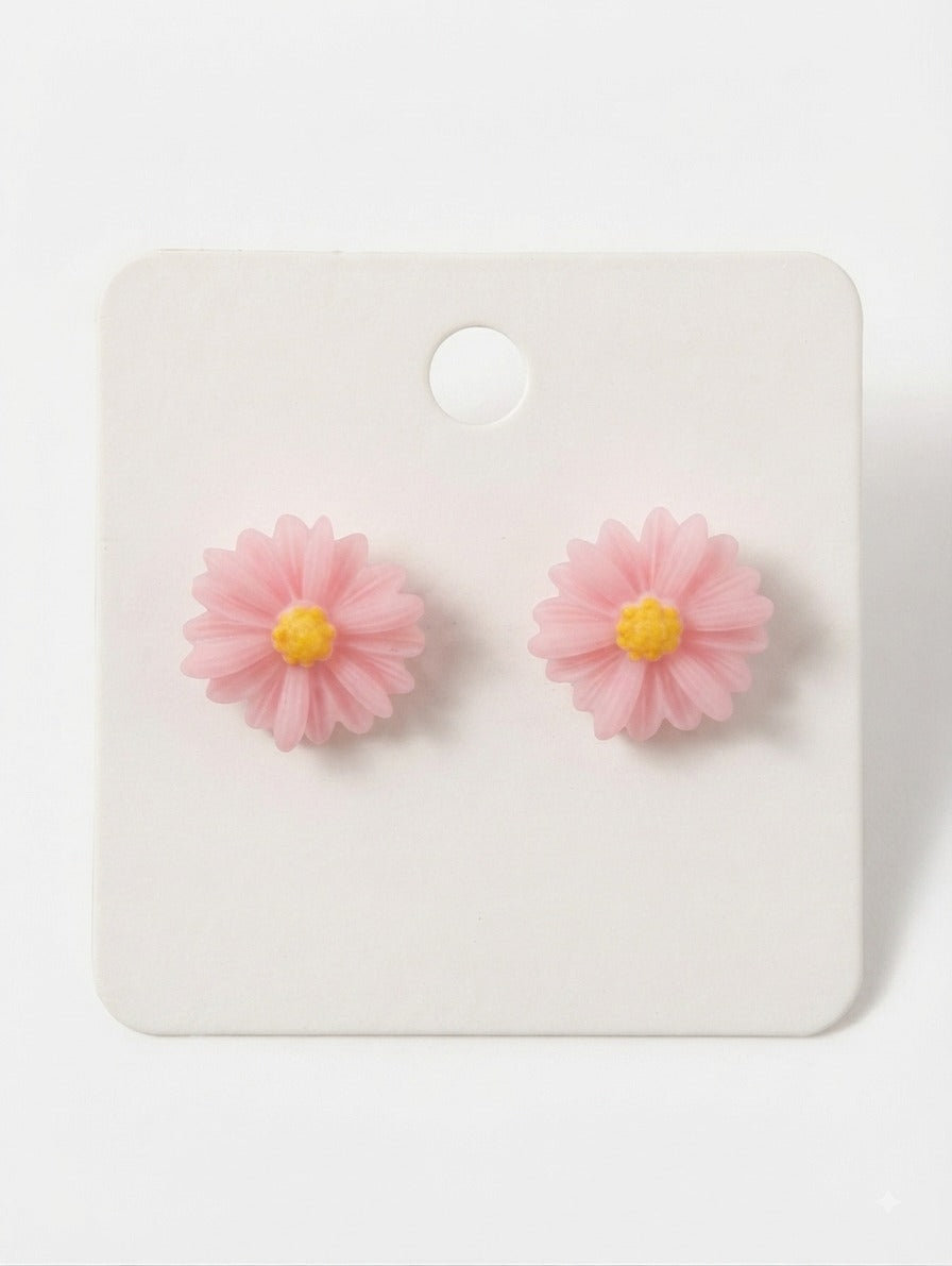 Korean Pink Daisy Flower Earrings | Cute Floral Stud Earrings | Korean Fashion Jewelry
