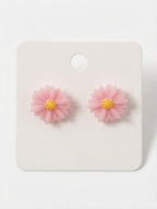 Korean Pink Daisy Flower Earrings | Cute Floral Stud Earrings | Korean Fashion Jewelry