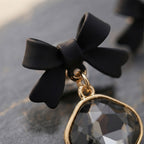 Korean-Style Black Bow Statement Earrings for Women