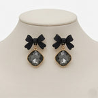 Korean-Style Black Bow Statement Earrings for Women