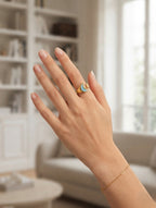 Korean Blue Crescent Moon & Star Adjustable Ring