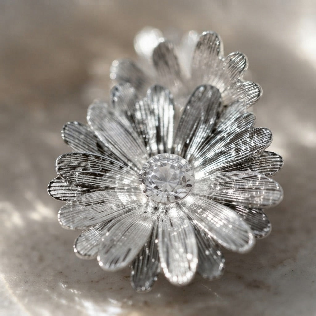 Silver Plated Daisy Flower Earrings | Elegant Floral Stud Earrings | Korean Style Jewelry