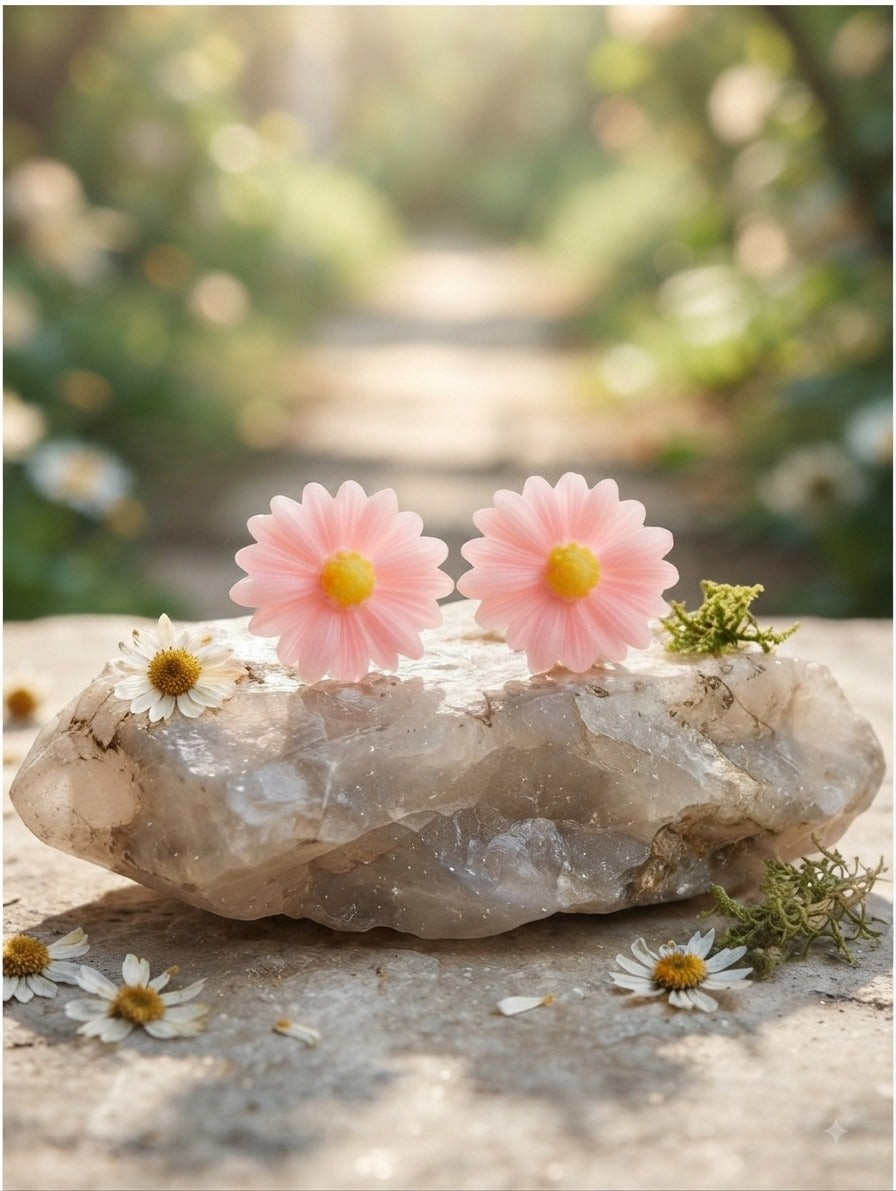 Korean Pink Daisy Flower Earrings | Cute Floral Stud Earrings | Korean Fashion Jewelry