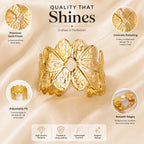 18K Gold Plated Floral Leaf Cuff Bracelet | Adjustable Statement Bangle