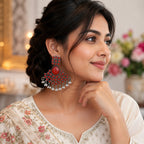 Red Stone Oxidized Statement Jhumka Earrings | Traditional Ethnic Drop Earrings