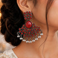 Red Stone Oxidized Statement Jhumka Earrings | Traditional Ethnic Drop Earrings