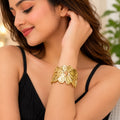 18K Gold Plated Floral Leaf Cuff Bracelet | Adjustable Statement Bangle