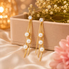 Elegant 18K Gold Plated Pearl Drop Ocean Treasure Earrings for Women | CZ Stone Long Chain Dangle Earrings