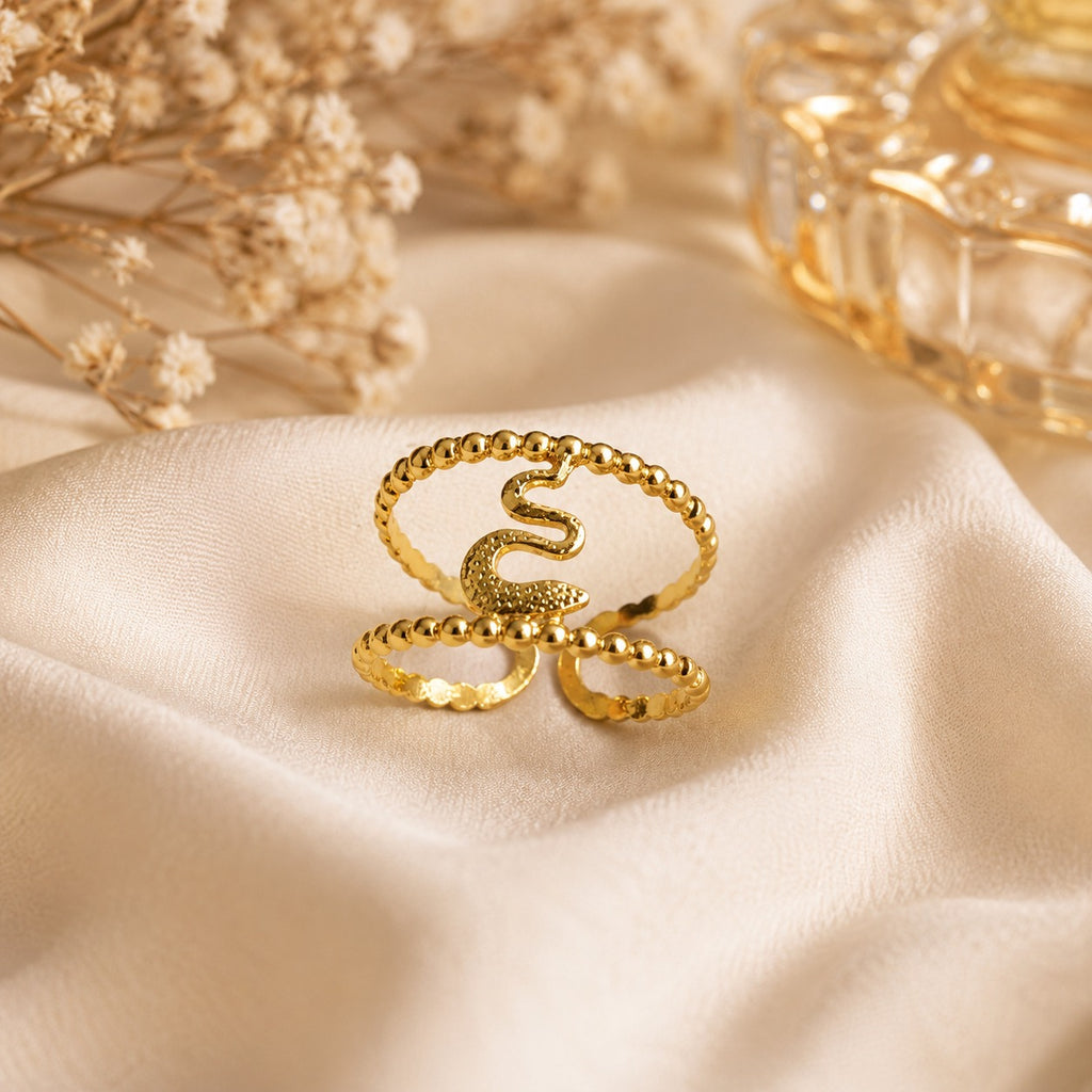 Gold Snake Ring for Women | Adjustable Snake Design Finger Ring | Trendy Statement Jewellery