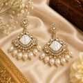 Gold Plated Pearl Chandbali Earrings | Kundan Style Statement Ethnic Earrings for Women