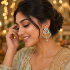 Mint Green Kundan Chandbali Earrings | Traditional Ethnic Statement Earrings for Women
